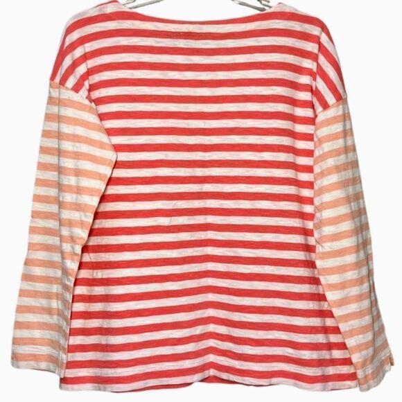Talbots Striped Long Sleeve Top with Zipper Detail in Orange/White Women’s LP - Picture 4 of 7